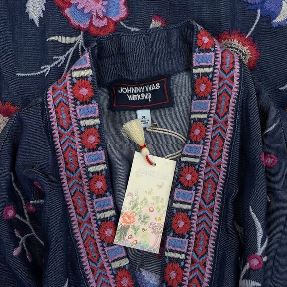 Johnny Was Piper Shirt Tail Kimono Jacket Embroidery Denim Size XL - Picture 12 of 12